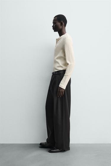 HENLEY RIBBED T-SHIRT - Ecru by Zara - Image 3