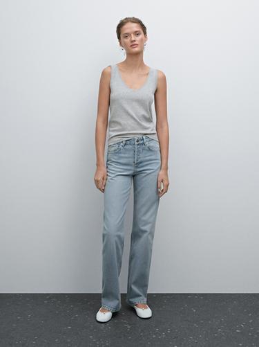 Zara Cotton blend top with blonde lace detail - Gray - Image 0