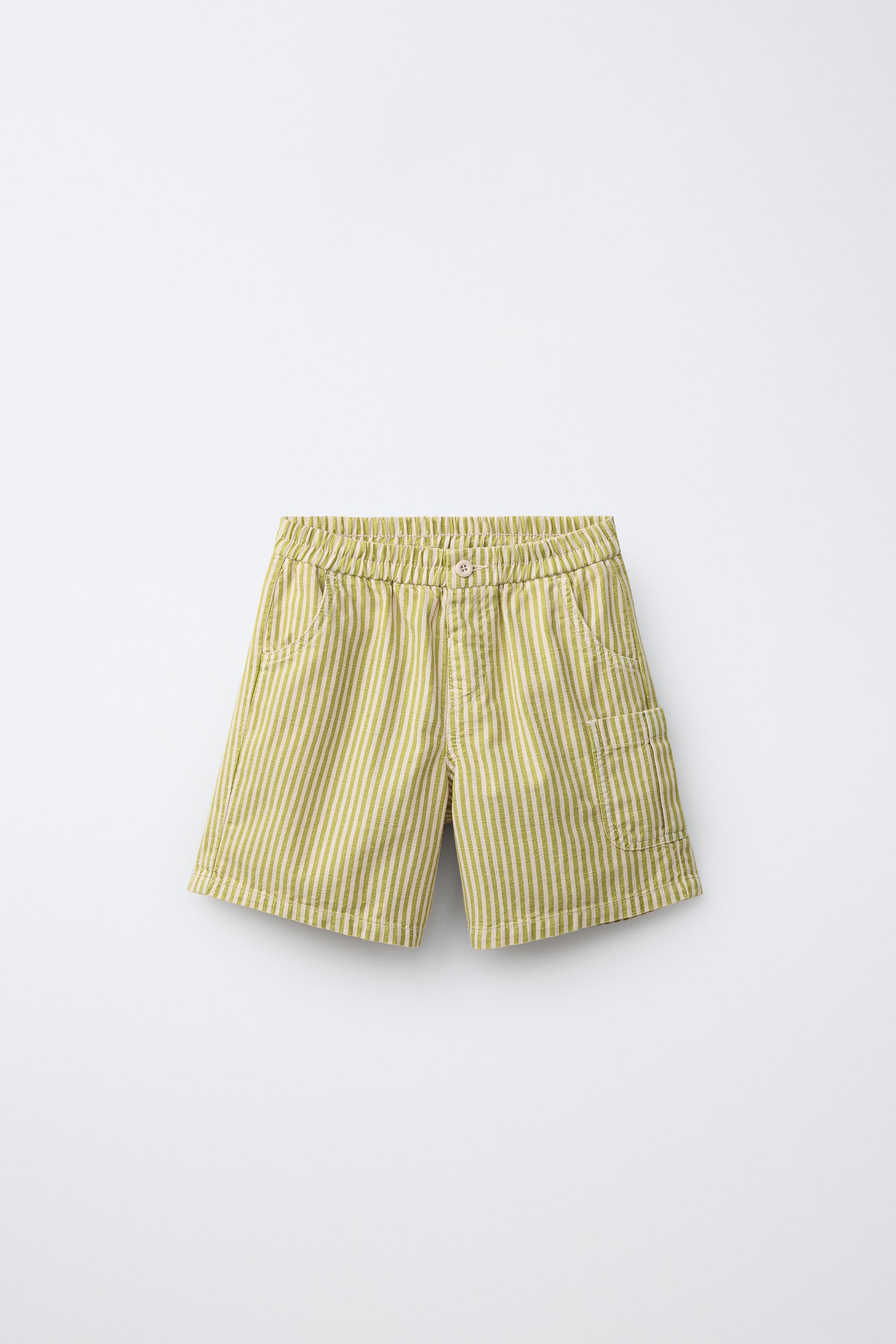 STRIPED COTTON LINEN SHORTS