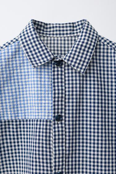 PATCHWORK GINGHAM PRINT SHIRT - Blue by Zara - Image 2