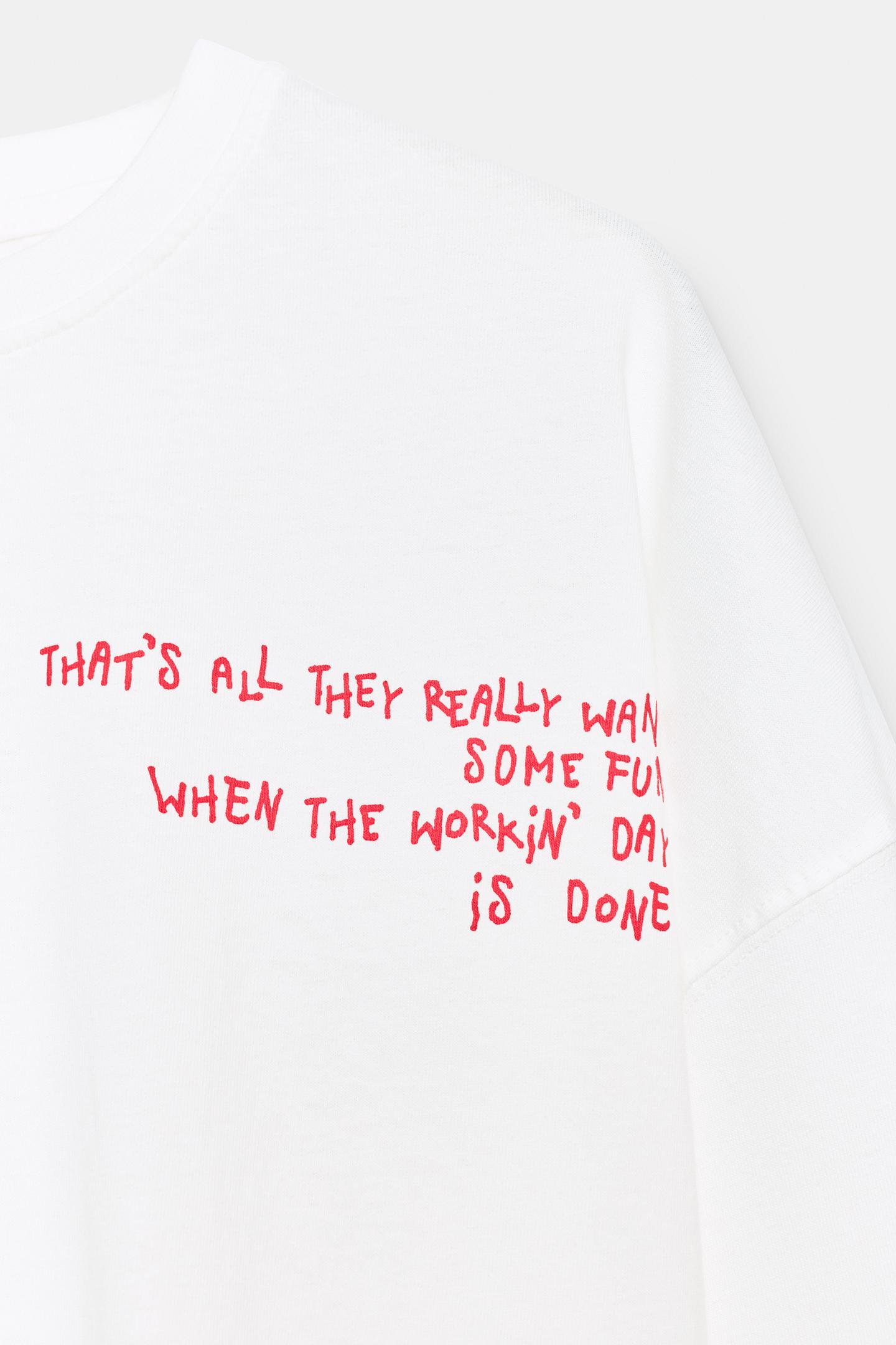 Женская футболка Zara Oversized Text, цвет: Белый — фото 8