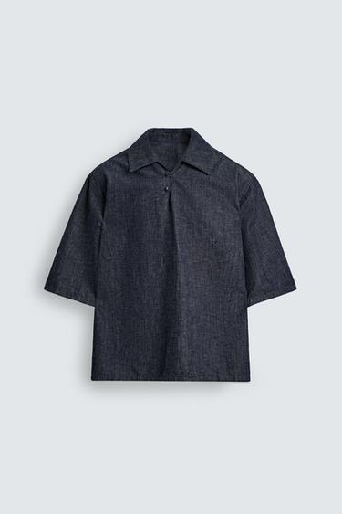 RELAXED FIT DENIM POLO SHIRT - Blue / Indigo by Zara