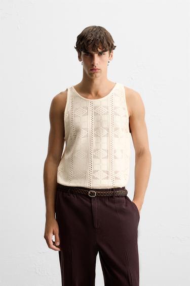CAMISETA TANK CALADOS - Blanco roto de Zara