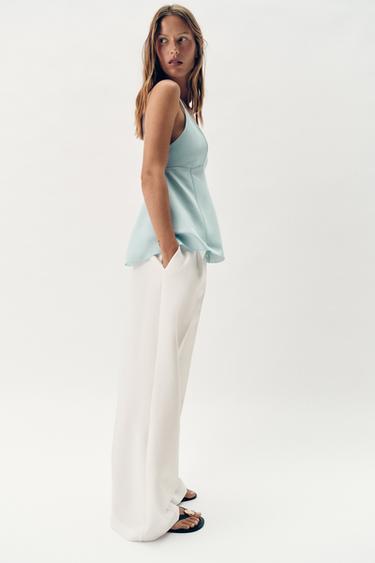 TOP À BRETELLES PÉPLUM - Bleu d'eau de Zara - Image 3