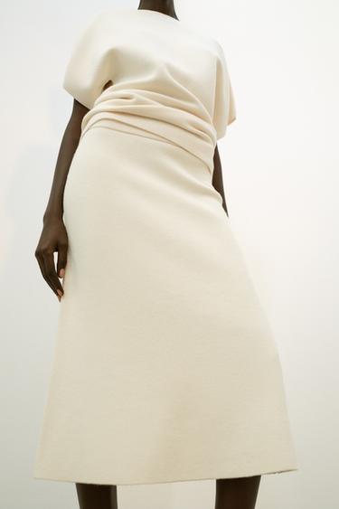 PLAIN KNIT MIDI SKIRT - Ecru by Zara