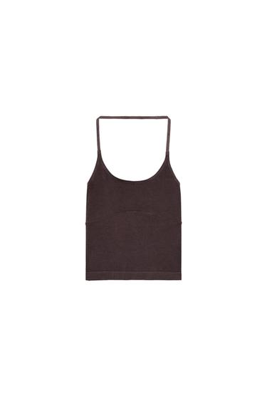 Zara SEAMLESS HALTER TOP - Chocolate