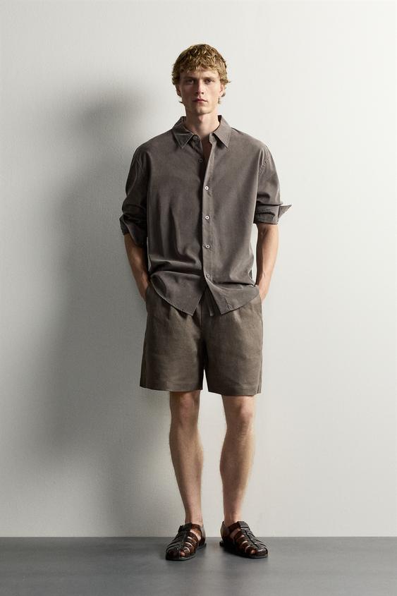 BERMUDA RELAXED FIT 100% LINO - Marrón / Topo de Zara - Imagen 0