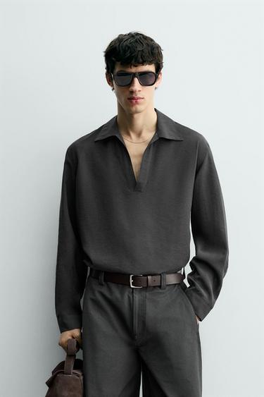 CAMISA POLO RELAXED FIT - Gris de Zara