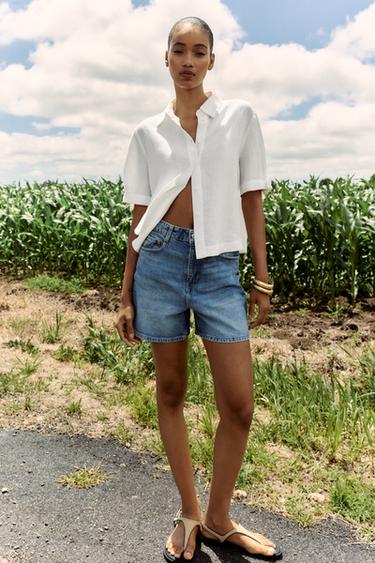 CHEMISE MANCHES COURTES AVEC LACETS EN RAMIE - Blanc de Zara