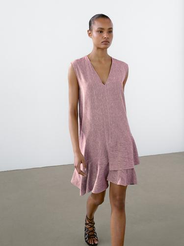 Vestido mini volantes 100% lino - Rosa pastel de Zara