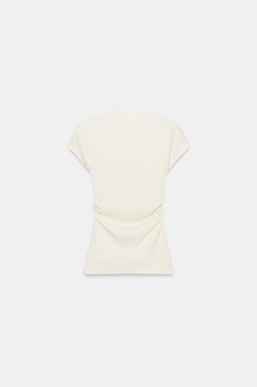 T-SHIRT DRAPÉ EN LIN - Écru de Zara - Image 7