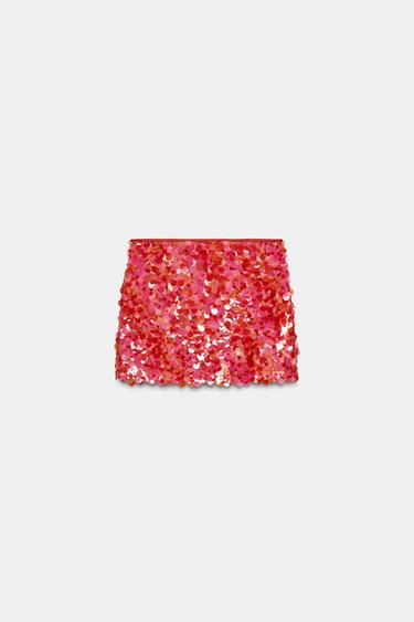 FALDA MINI LENTEJUELAS - Rojo de Zara