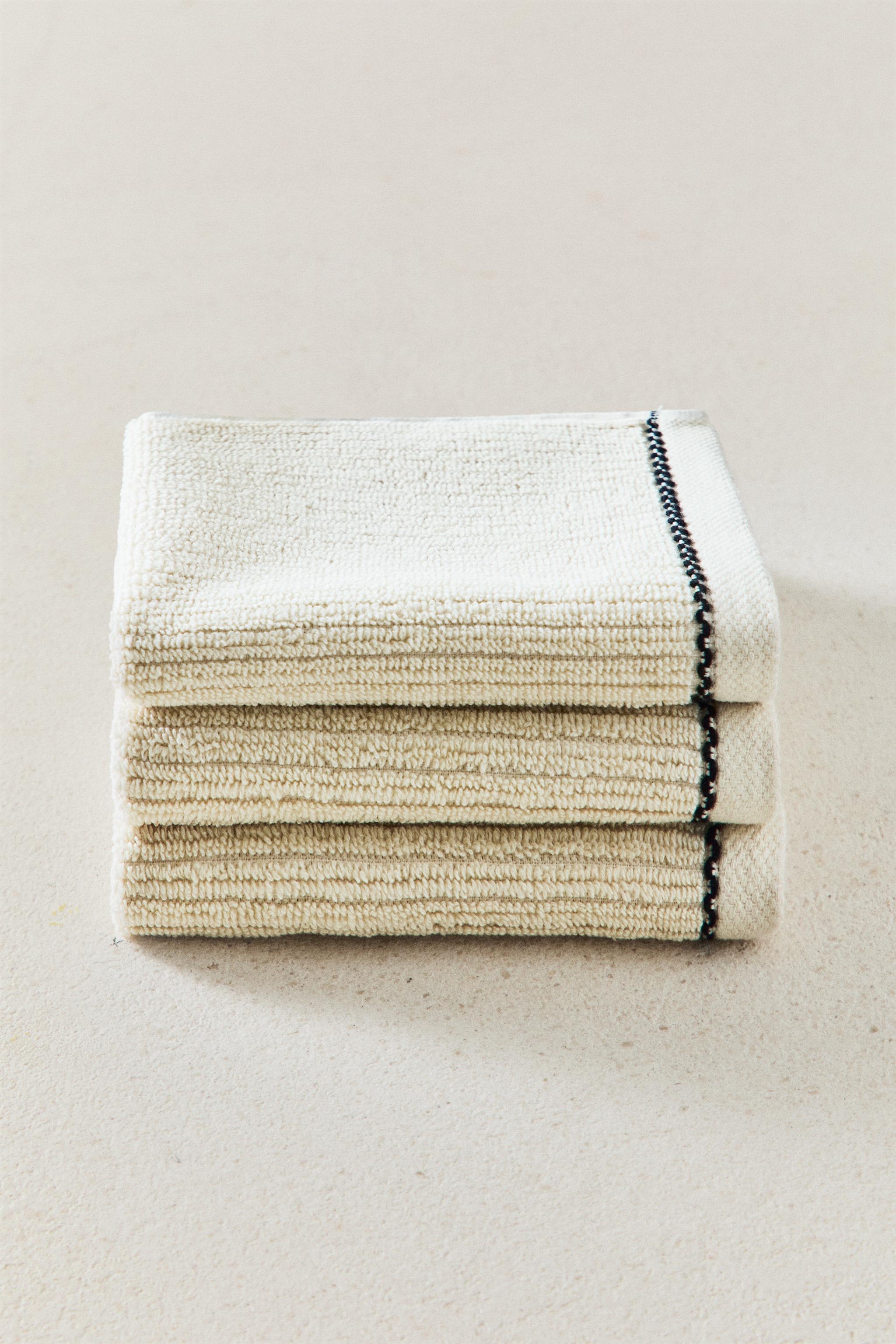 RIB-KNIT HAND TOWEL WITH TOPSTITCHING (PACK OF 3) - Sand | ZARA