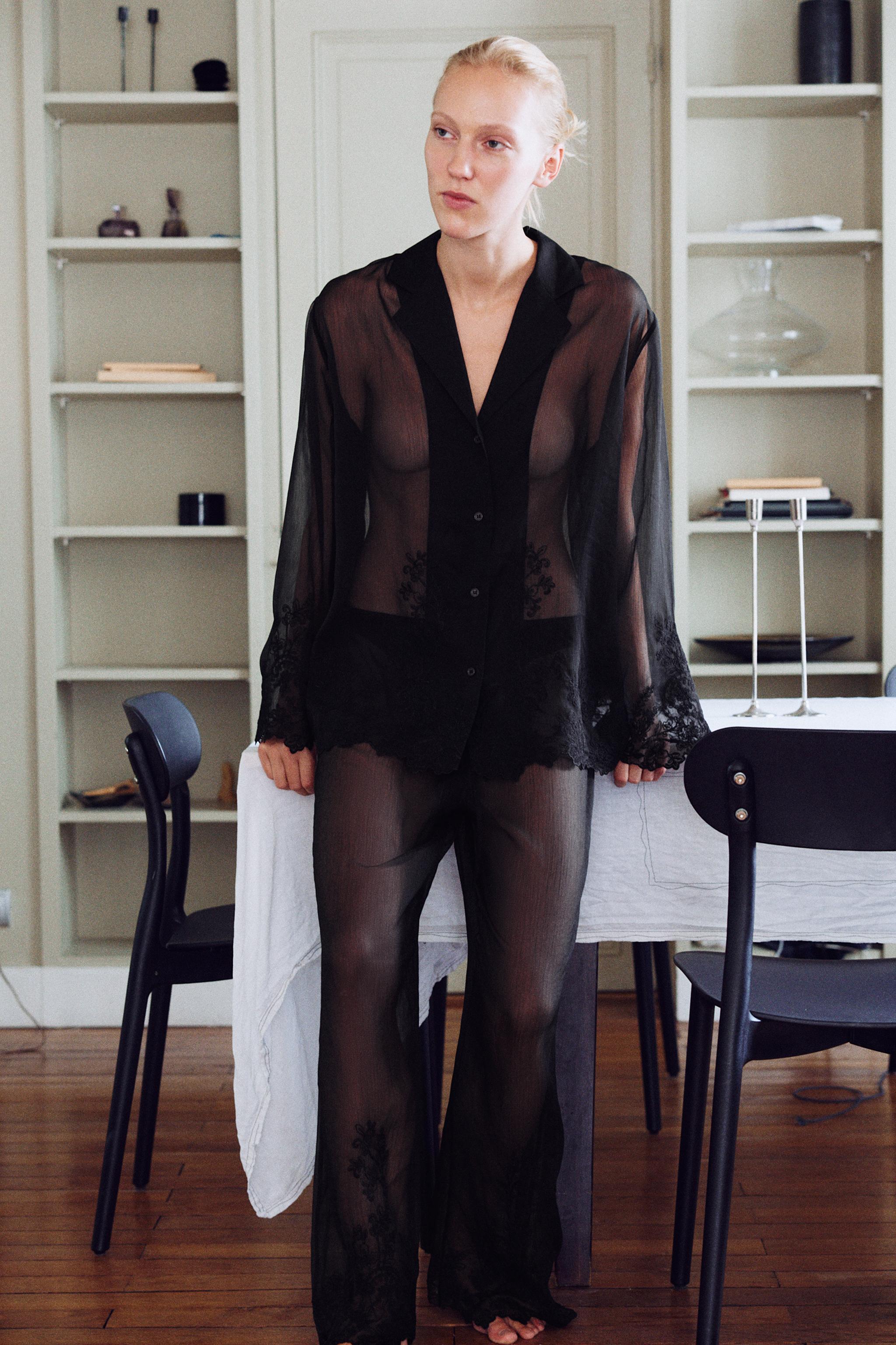 SEMI-SHEER EMBROIDERED BLOUSE