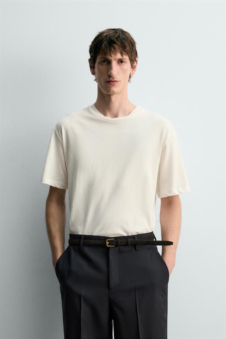 ZARA RELAXED FIT COTTON - LINEN T-SHIRT