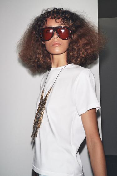 تيشرت قطني ممرسر - أبيض by Zara