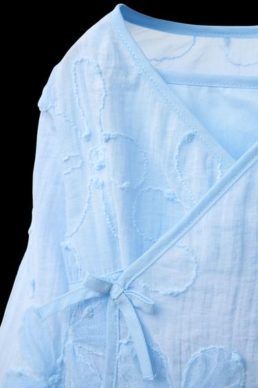 Zara CROSSOVER ORGANZA FLORAL SHIRT - Sky blue