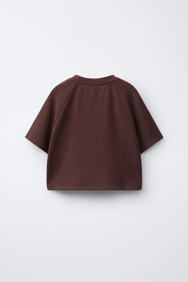 SLOGAN T-SHIRT WITH RAISED CONTRAST DETAIL - Burgundy by Zara - Image 1