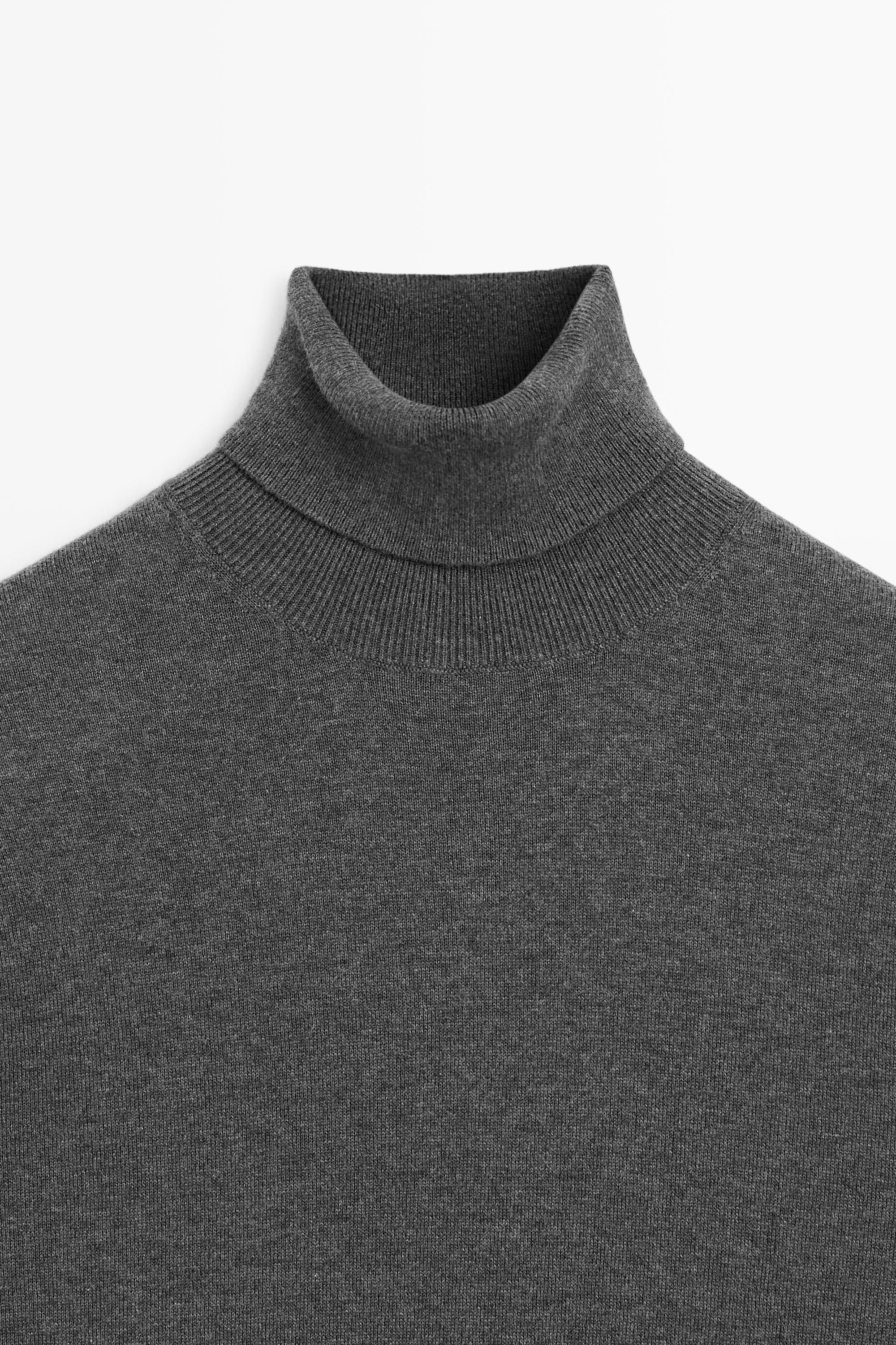Cotton blend knit high-neck sweater