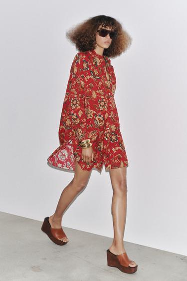 CHEMISE LONGUE IMPRIMÉE ZW COLLECTION - Rouge foncé de Zara - Image 0