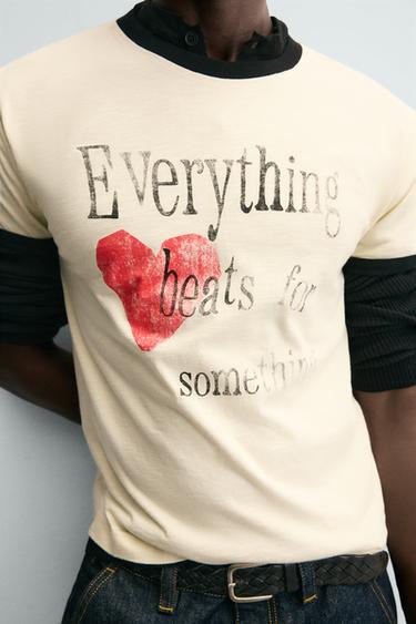 RIB T-SHIRT WITH CONTRAST HEART - Ecru by Zara - Image 5