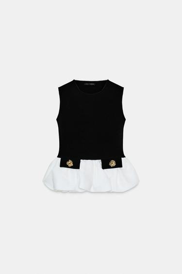 CONTRAST STRETCH TOP - Black / White by Zara - Image 3