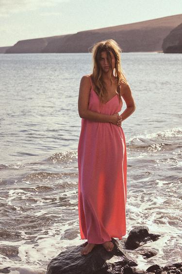 Zara FLOWY MIDI DRESS - Chalk pink