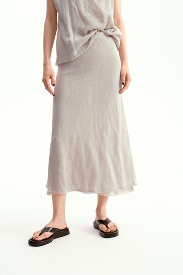 Zara 褶皺針織中長裙 - 沙色 / 斑紋