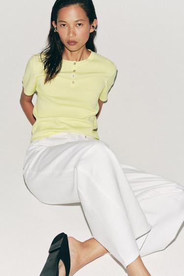 KNIT BUTTON-UP TOP - Light yellow by Zara