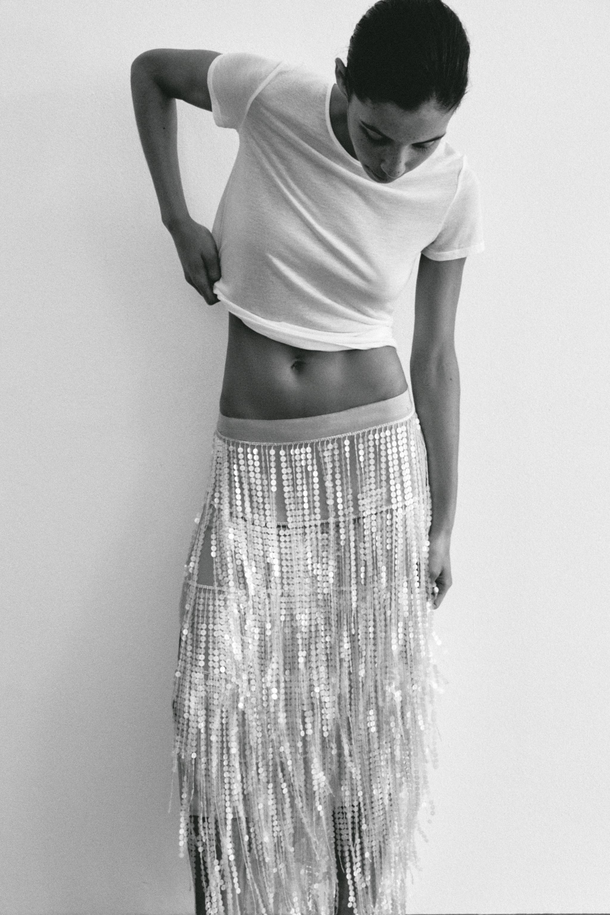 SEQUIN FRINGE MIDI SKIRT