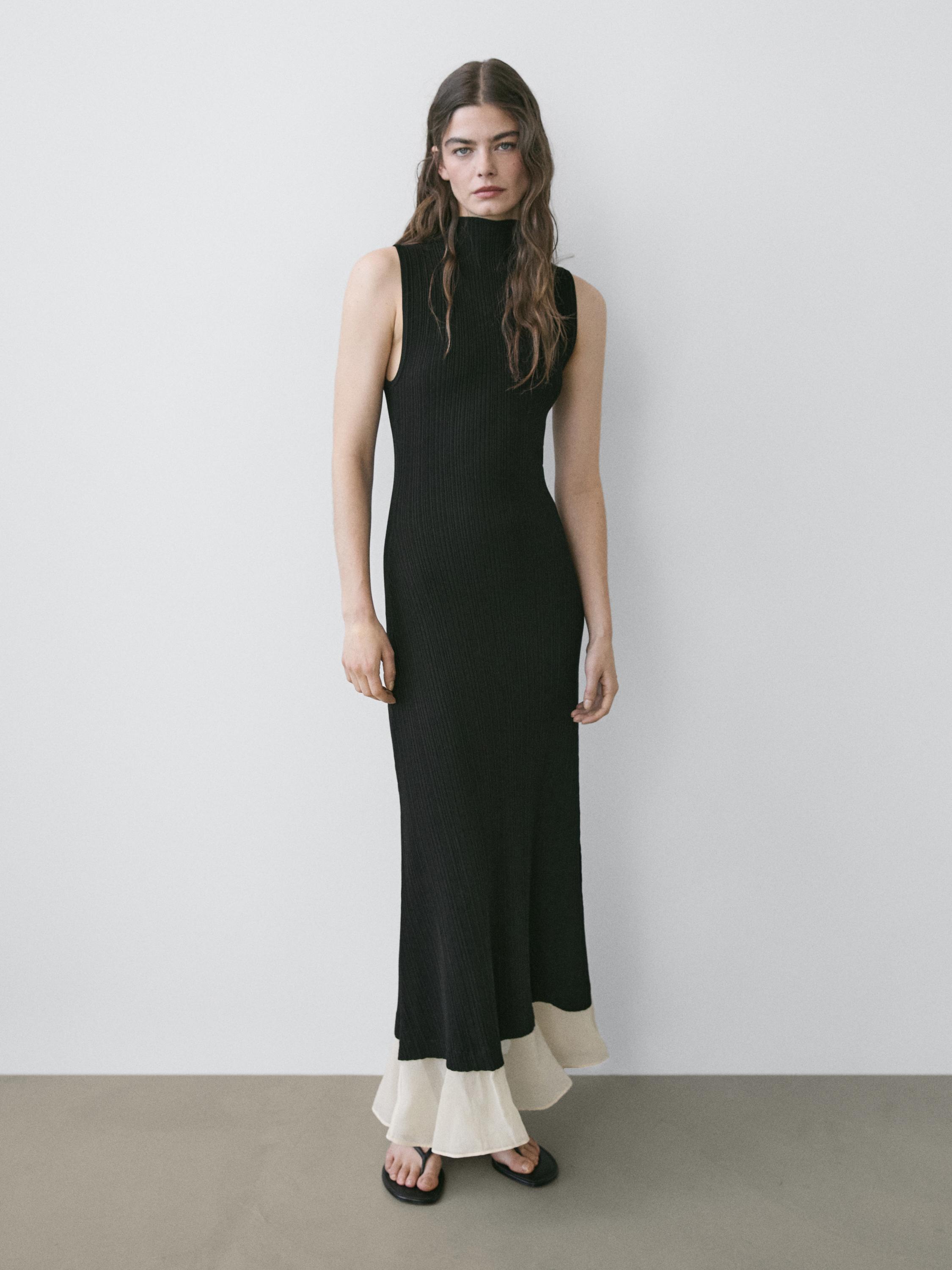 Pleated midi dress with ruffles