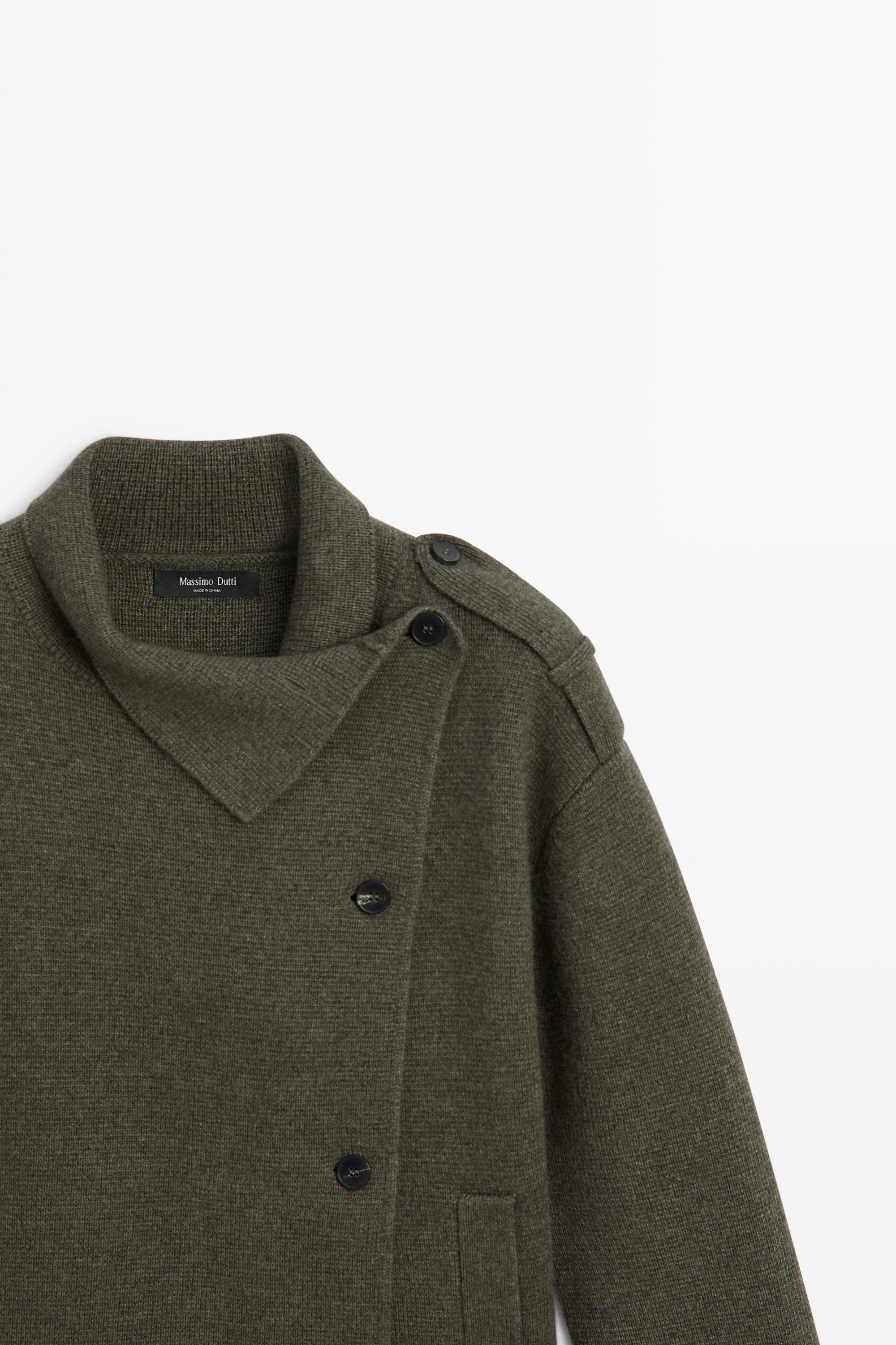 Double-breasted wool-blend knit jacket
