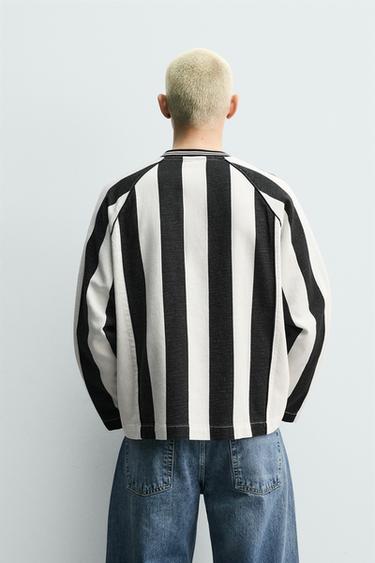TEXTURED STRIPE JACQUARD T-SHIRT - Black / White by Zara - Image 2