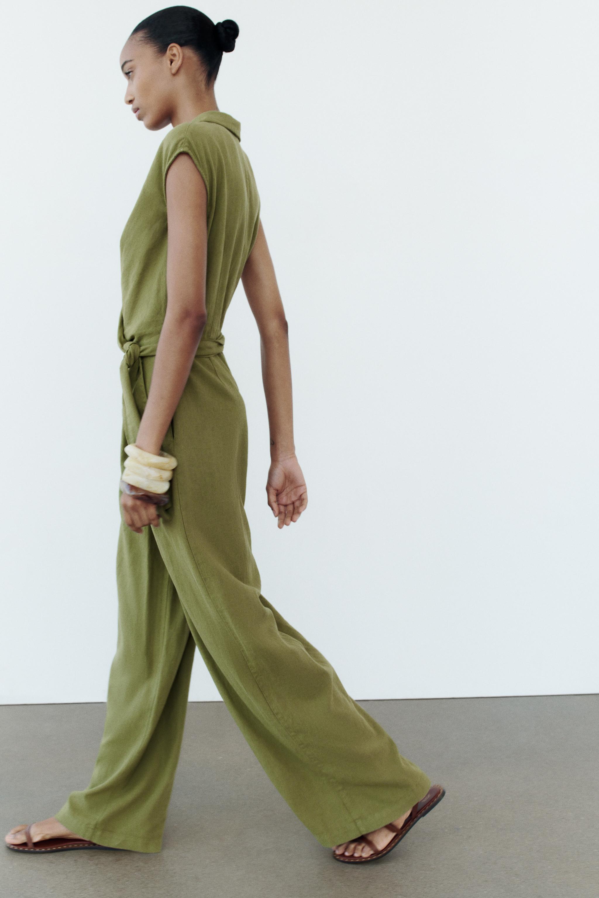 LINEN BLEND KNOTTED WIDE LEG JUMPSUIT