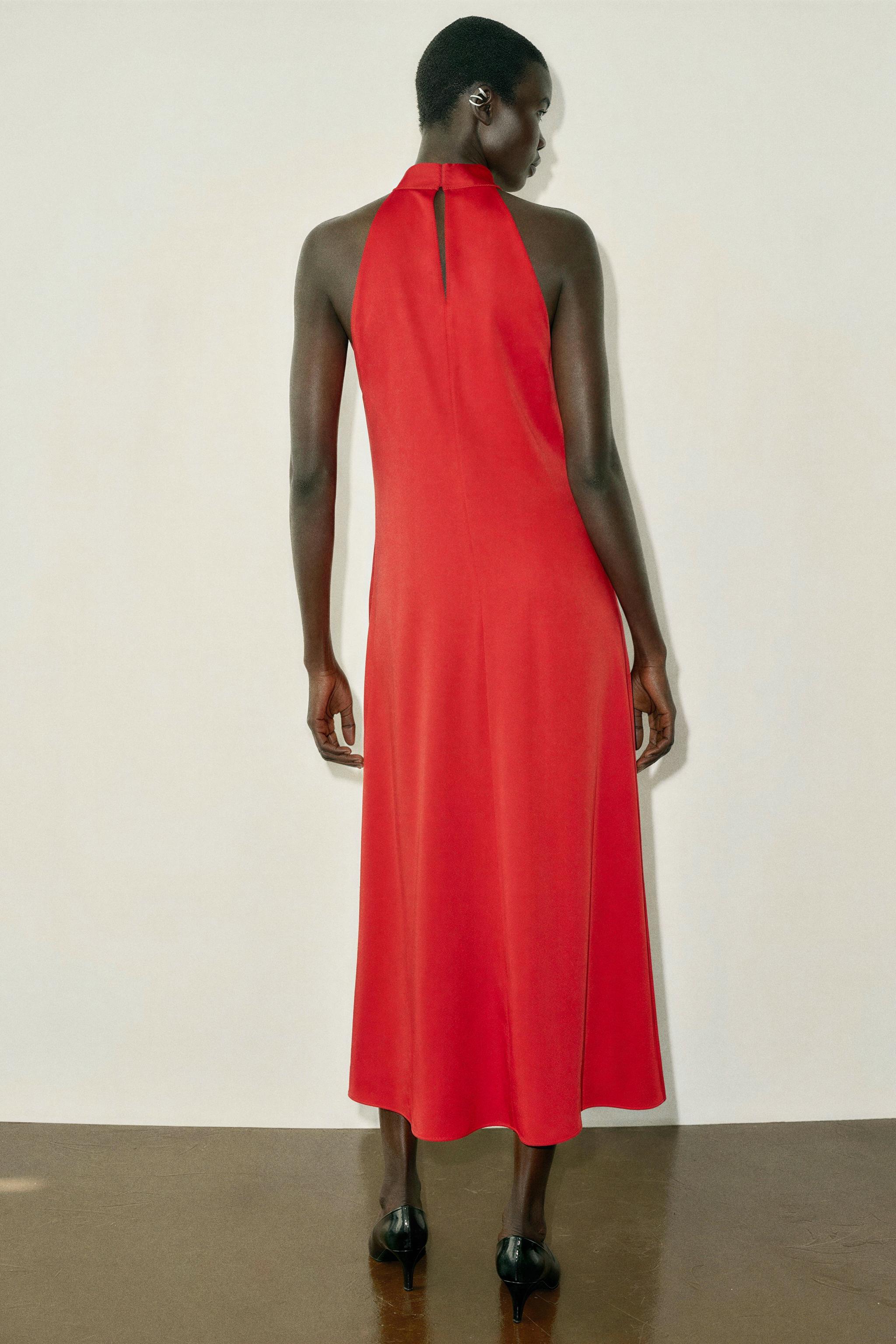 SATIN HALTER MIDI DRESS