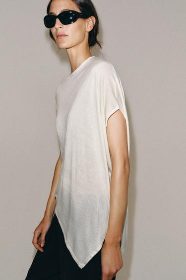Zara ASYMMETRIC KNIT JUMPER - ecru-white