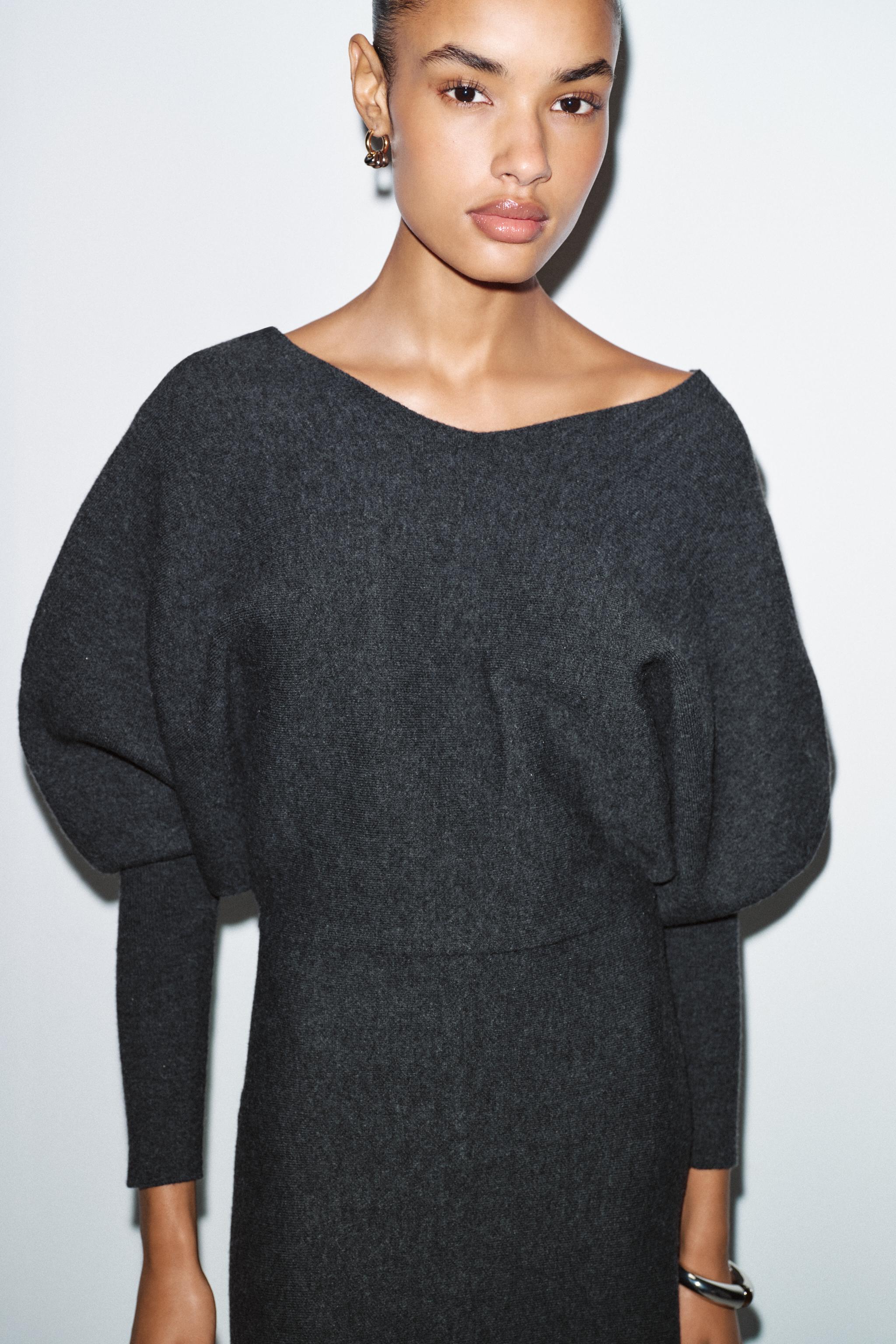 V-NECK KNIT MIDI DRESS - Gray | ZARA United States V-NECK KNIT MIDI DRESS - Gray | ZARA United States