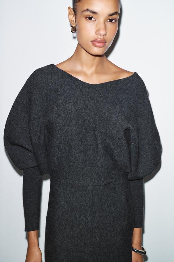 zara sweater dress KNIT MIDI - Ecru line hem for a flattering silhouette Zara Dress: Black Mini Dress