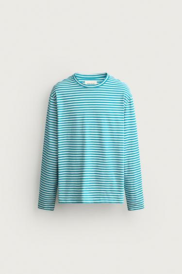 ФУТБОЛКА REGULAR FIT З ЖАКАРДОВИМИ СМУЖКАМИ ТА ЕФЕКТОМ FLAMÉ - у смужку Zara
