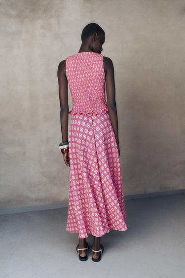 PRINTED MIDI SKIRT - Fuchsia by Zara - Image 4