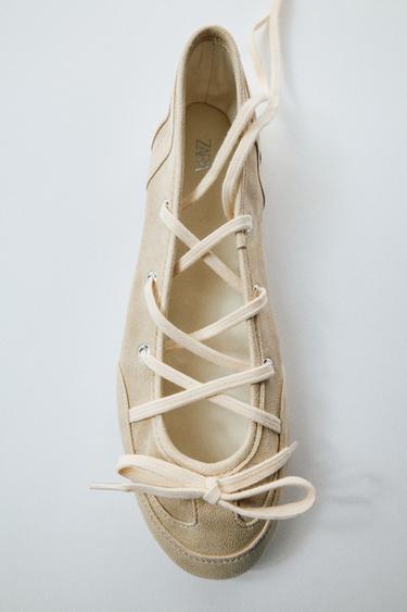 RIBBON BALLET FLATS - Ecru White by Zara