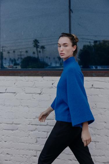 TRICOT TRUI MET WIJDE MOUWEN - Diepblauw van Zara