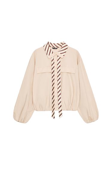 Zara CONTRAST COLLAR POPLIN SHIRT - Light camel