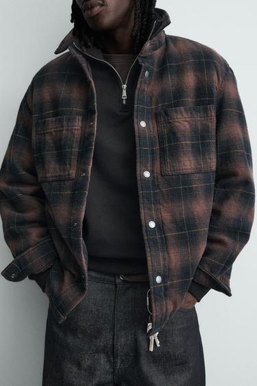 QUILTED CHECK OVERSHIRT - Brown by Zara - Image 4