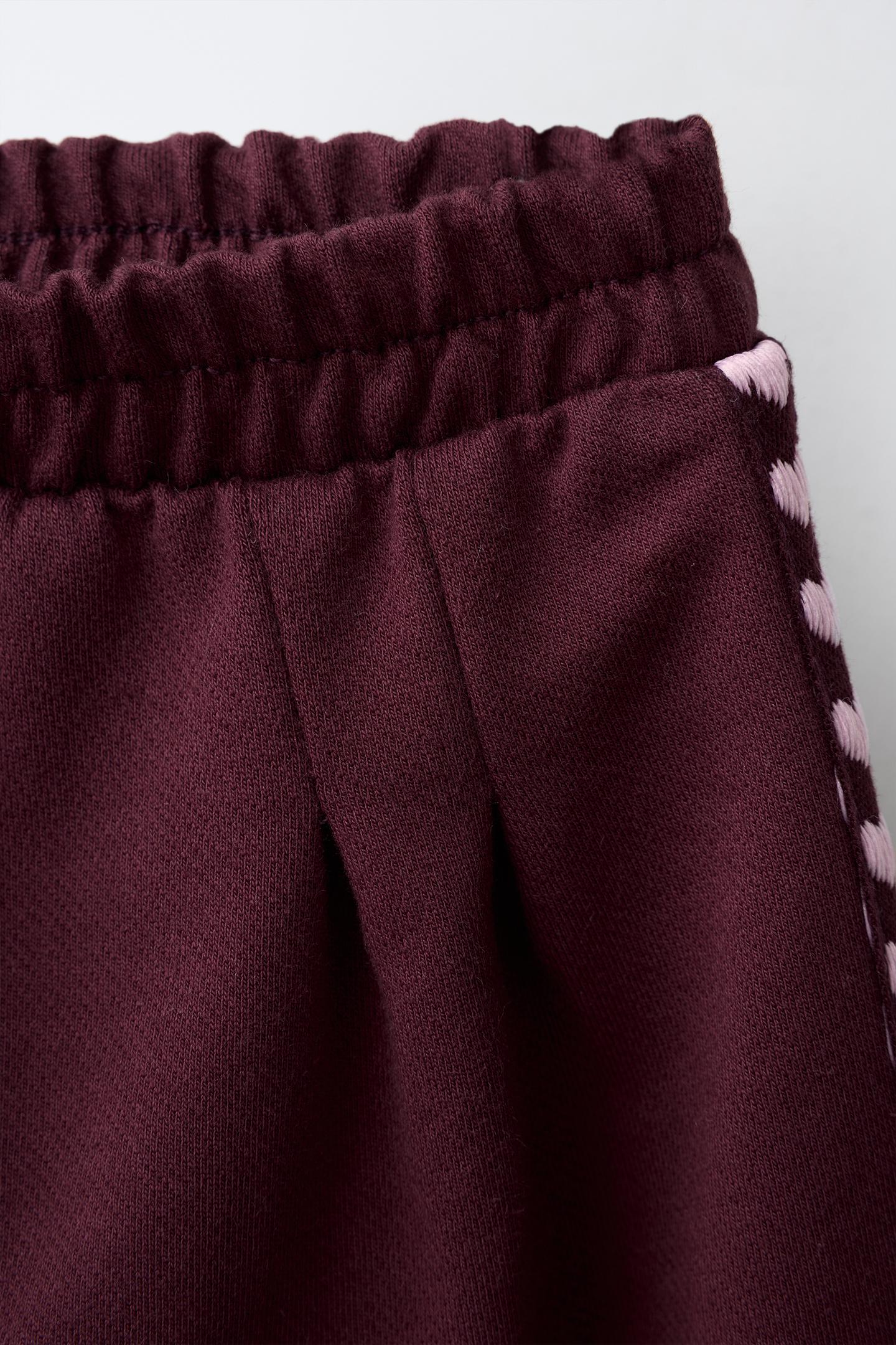 Детские брюки Zara Embroidered Heart Wide-Leg Sweatpants, цвет: Тёмный бордовый — фото 3