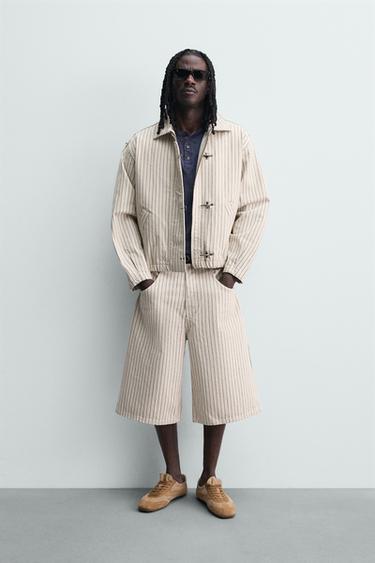 CAZADORA CROPPED FIT RAYAS ALAMARES - Crudo de Zara - Imagen 0