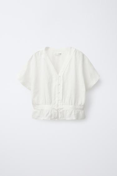 100% LINEN BLOUSE - Light ecru by Zara - Image 0