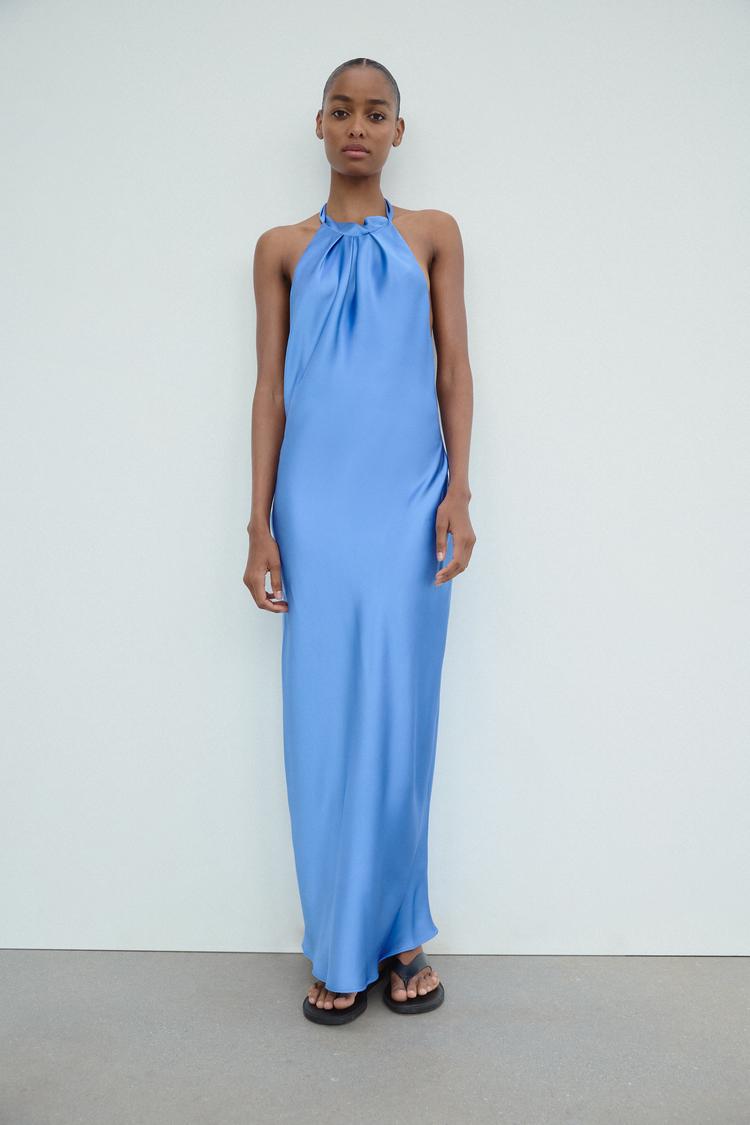 Zara Blue Dress Vestido Zara Azul Satinado Vestido Satinado Cut