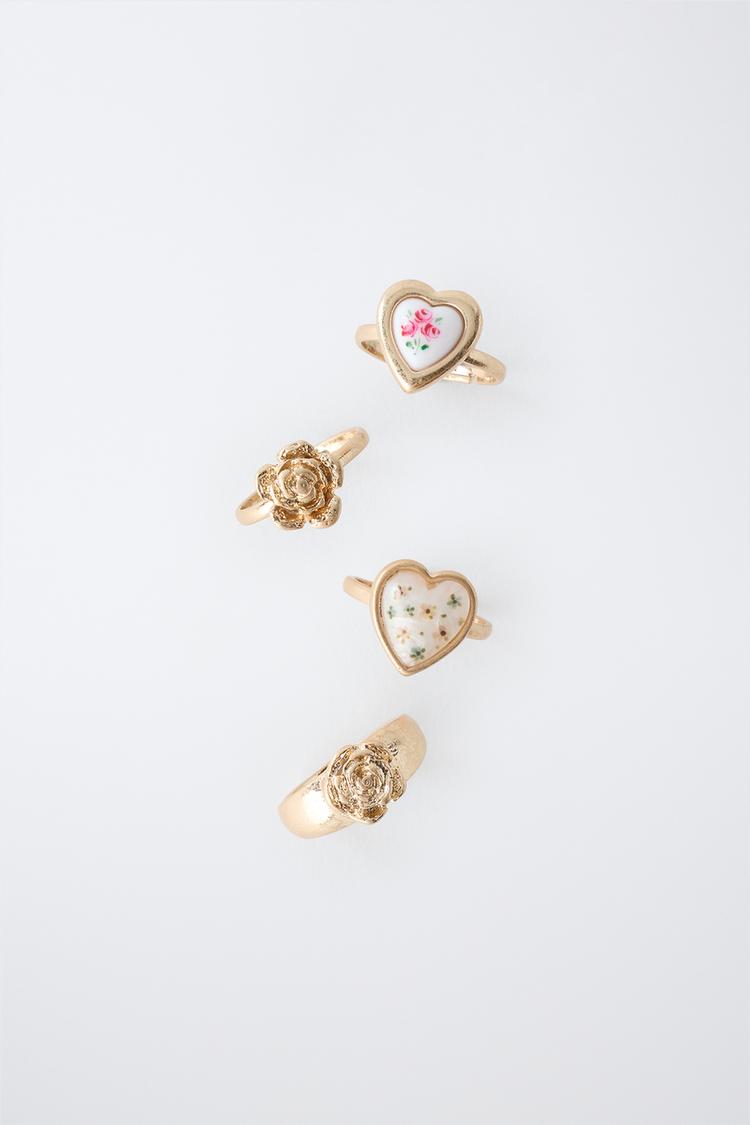 Pack de cuatro anillos de flores y corazones 4