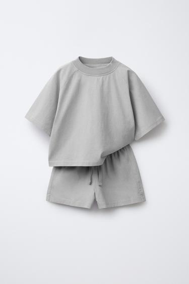 GARMENT-DYED T-SHIRT AND BERMUDA SHORTS SET - Grey by Zara